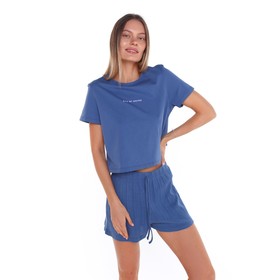 Комплект женский (футболка/шорты), цвет сине-серый, размер 44