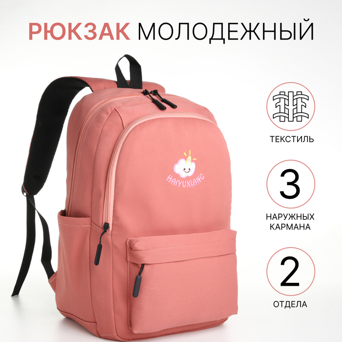 

Рюкзак школьный на молнии, 3 наружных кармана, цвет розовый