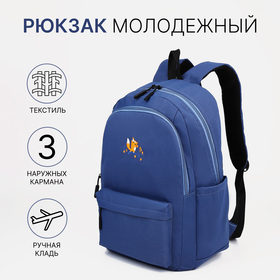 Рюкзак школьный из текстиля, 2 отдела на молниях, 3 кармана, цвет синий