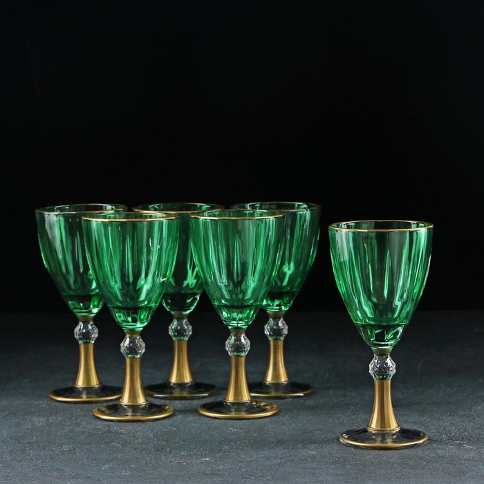 Набор бокалов стеклянных Magistro «Триумф», 280 мл, 8,9×18,5 см, 6 шт, цвет изумрудный