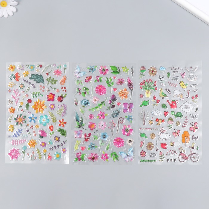 Наклейка пластик объёмные "Цветы" МИКС 14,5х26 см - Фото 1