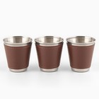 Набор стопок Мастер К, 70 мл, 6 см, 3 шт., чехол, металл, экокожа, коричневый - Фото 2