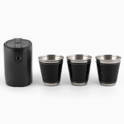 Набор стопок Мастер К, 70 мл, 6 см, 3 шт., чехол, металл, экокожа, чёрный