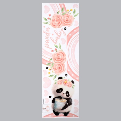 Наклейка интерьерная цветная «Панда с чашкой на радуге», пластик, 30×90 см