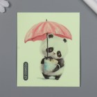 Наклейка пластик светится в темноте на выключатель "Панда с зонтиком и кружкой" 10х12 см - Фото 4