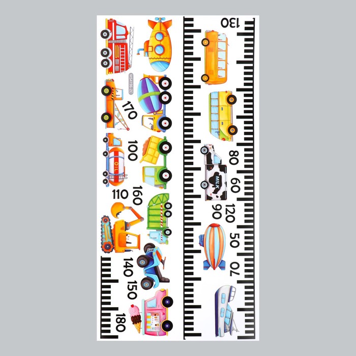 Наклейка пластик интерьерная цветная ростомер "Транспорт" набор 2 листа 15х60 см - фото 1907739714