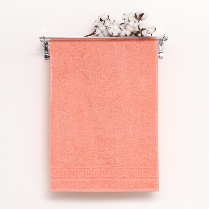 Полотенце махровое с бордюром 50×90 см, персиковый, хлопок 100%, 430 г/м²