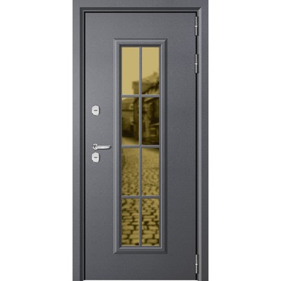 Входная дверь «Aurum», 860×2050 мм, правая, цвет серый муар / софт белый