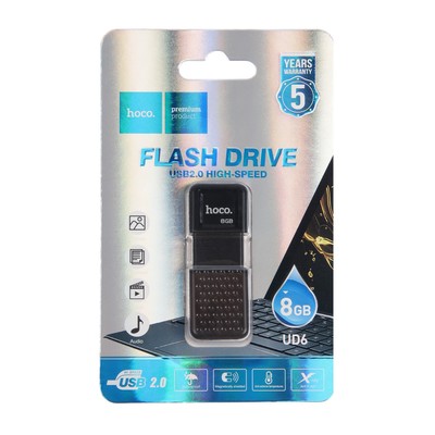 Флешка Hoco UD6 Intelligent, 8 ГБ, USB 2.0, чтение до 30 Мб/с, запись до 10 Мб/с, чёрная