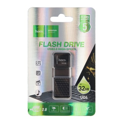 Флешка Hoco UD6 Intelligent, 32 ГБ, USB 2.0, чтение до 30 Мб/с, запись до 10 Мб/с, чёрная