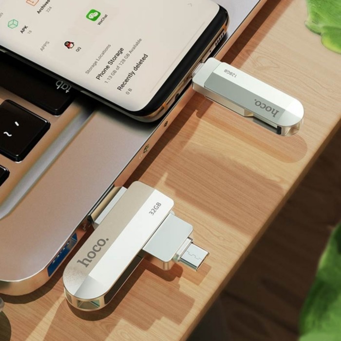 Флешка OTG Hoco UD10 Wise, 64 Гб, USB3.0, USB/Type-C, чт до 120 Мб/с, зап до 30 Мб/с, металл - Фото 1