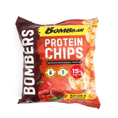 Чипсы BOMBBAR цельнозерновые протеиновые со вкусом «Бекон с паприкой», 50 г