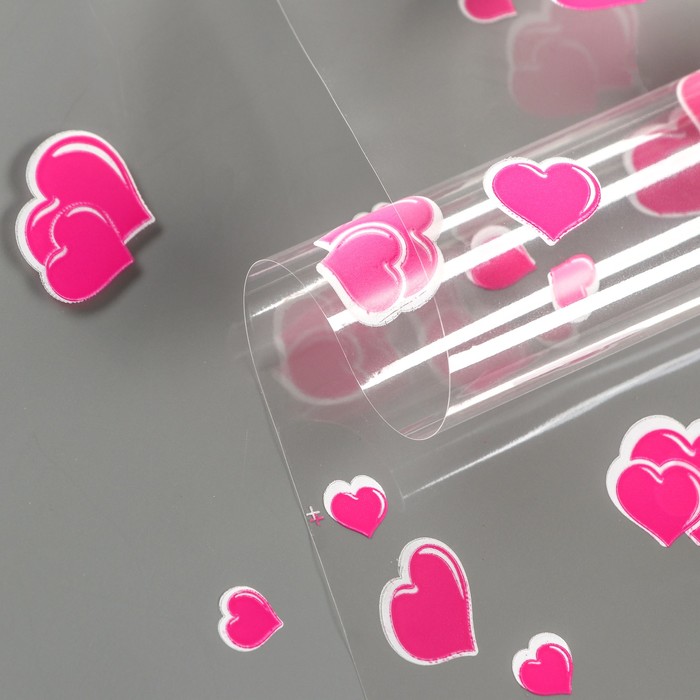 Пленка для цветов «Сердечки» яр.розовая 0.7×8.2 м, 40 мкм