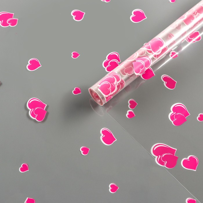 Пленка для цветов "Сердечки" яр.розовая 0,7 х 8.2 м, 40мкм - Фото 1
