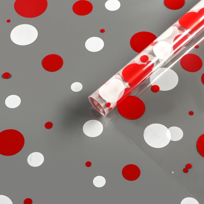 Пленка для цветов "Конфетти" красный+белый 0,7 х 8.2 м, 40мкм - Фото 1