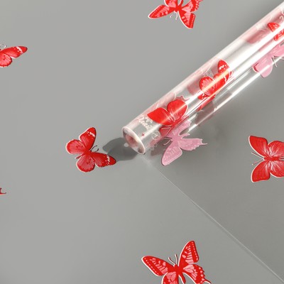 Пленка для цветов "Бабочки" красный+белый 0,7 х 8.2 м, 40мкм