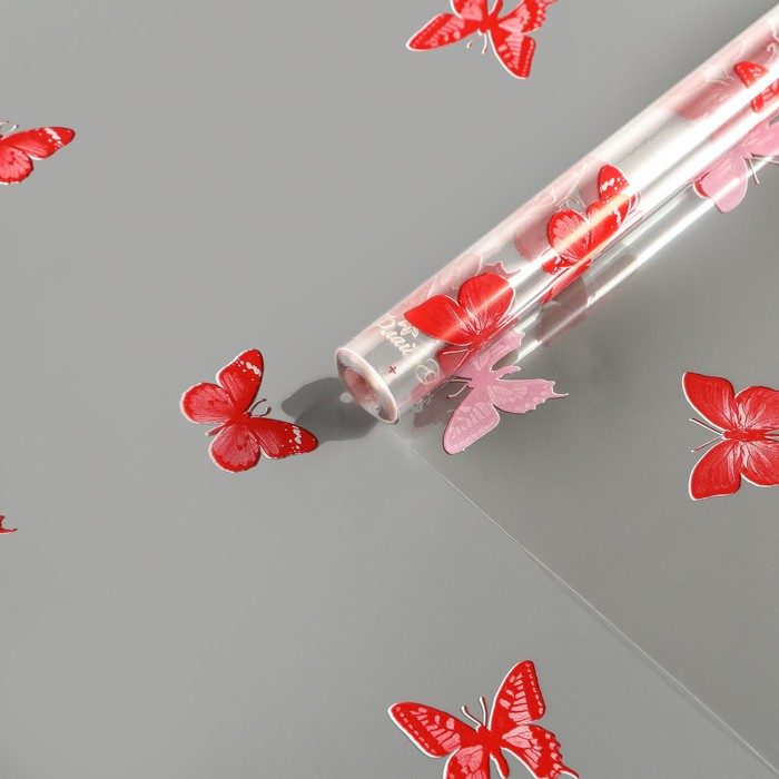 Пленка для цветов "Бабочки" красный+белый 0,7 х 8.2 м, 40мкм - Фото 1