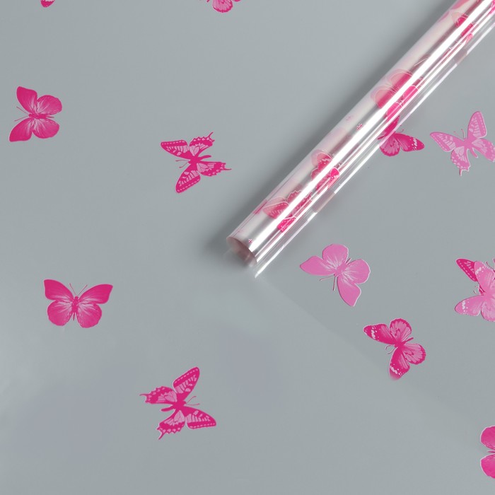Пленка для цветов "Бабочки" розовый+белый 0,7 х 8.2 м, 40мкм - Фото 1