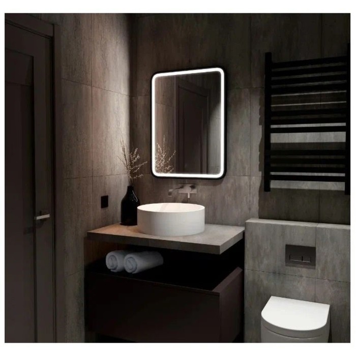 Зеркало Comforty Нобилис 60, LED-подсветка, бесконтактный сенсор, цвет чёрный, 60х80 см