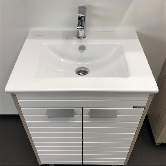 Тумба – умывальник Comforty «Клеон – 60Н», с раковиной Quadro 60, цвет белый/дуб дымчатый