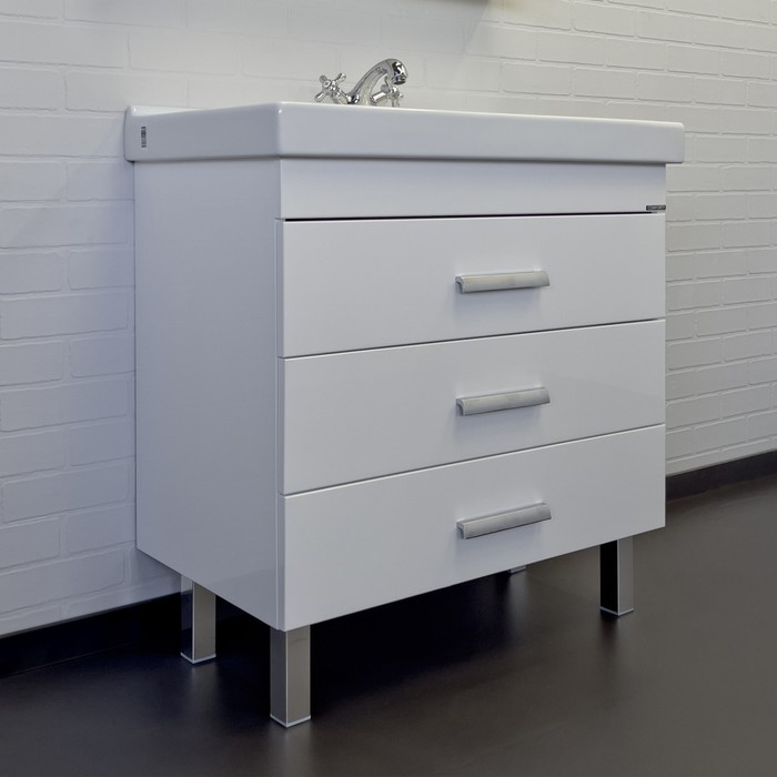 Тумба-умывальник Comforty «Никосия-80Н», белый глянец с раковиной Fest 80