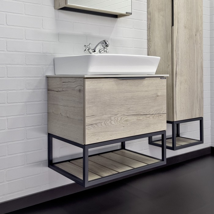 Тумба-умывальник Comforty «Порто-60», дуб дымчатый со столешницей №8, c раковиной 9055RA-50 - Фото 1