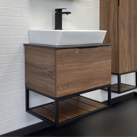 Тумба-умывальник Comforty «Порто-60», дуб тёмно-коричневый со столеш, c раковиной 9055RA-50