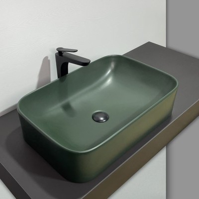 Раковина накладная Comforty 78575MDG-60, прямоугольная, цвет тёмно-зелёный матовый