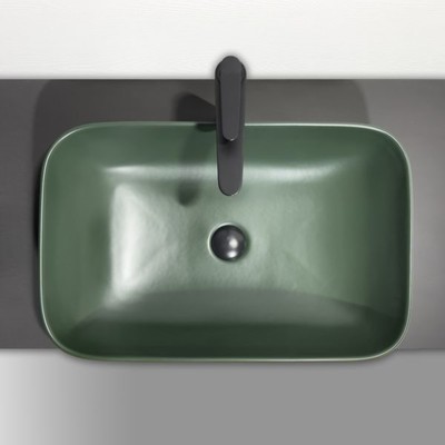 Раковина накладная Comforty 78575MDG-60, прямоугольная, цвет тёмно-зелёный матовый