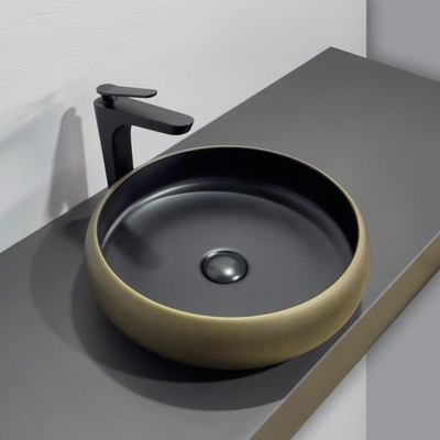 Раковина накладная Comforty 78651, круглая, цвет чёрный/бронзовый матовый