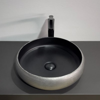 Раковина накладная Comforty 78653, круглая, цвет черный, серебряный матовый