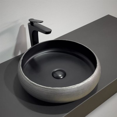 Раковина накладная Comforty 78653, круглая, цвет черный, серебряный матовый