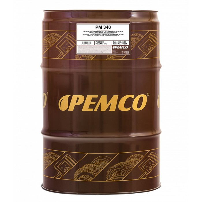 Масло моторное PEMCO 340 SAE 5W-40, синтетическое, 60 л - Фото 1