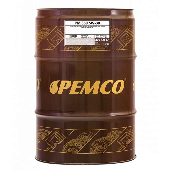 Масло моторное PEMCO 350 SAE 5W-30, синтетическое, 60 л - Фото 1