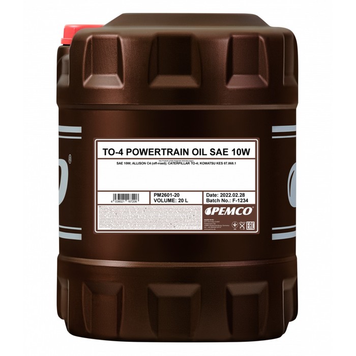 Масло трансмиссионно-гидравлическое PEMCO ТО-4 Powertrain Oil SAE 10W, минеральное, 20 л - Фото 1