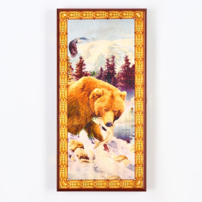 Нарды деревянные большие, настольная игра "Медведь", 40 х 40 см, с шашками - Фото 1