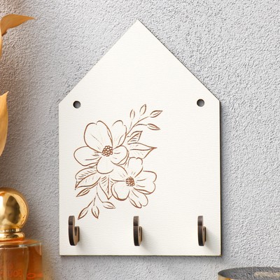 Ключница настенная декоративная «Цветы», крючки на панно, 10×15 см