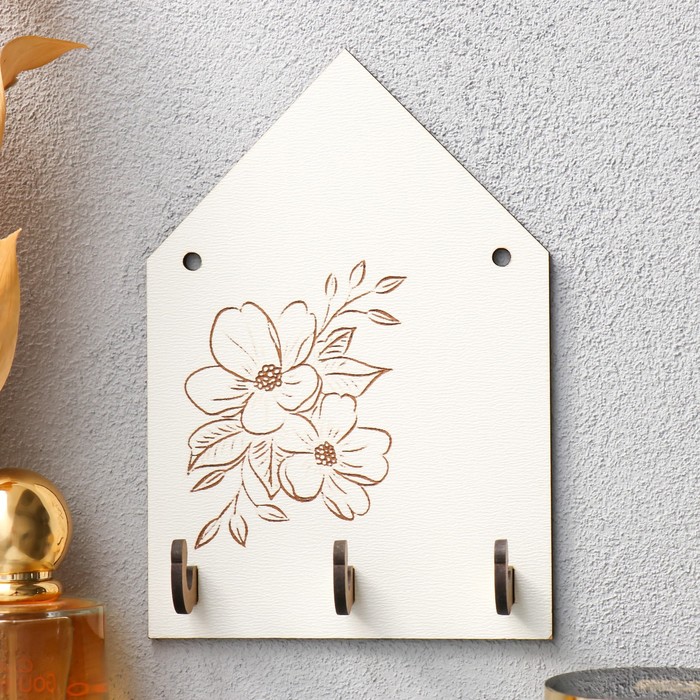 Ключница настенная декоративная «Цветы», крючки на панно, 10×15 см - Фото 1