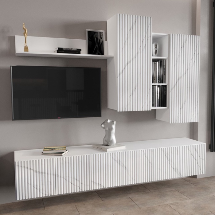 Гостиная подвесная «Глэйс», 2108×436×1757 мм, цвет ЛДСП белый бриллиант/МДФ монте белый - Фото 1