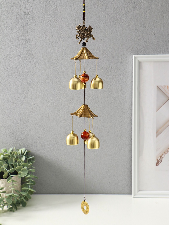 Музыка ветра «Дракон», 6 колокольчиков, под бронзу, 45 см