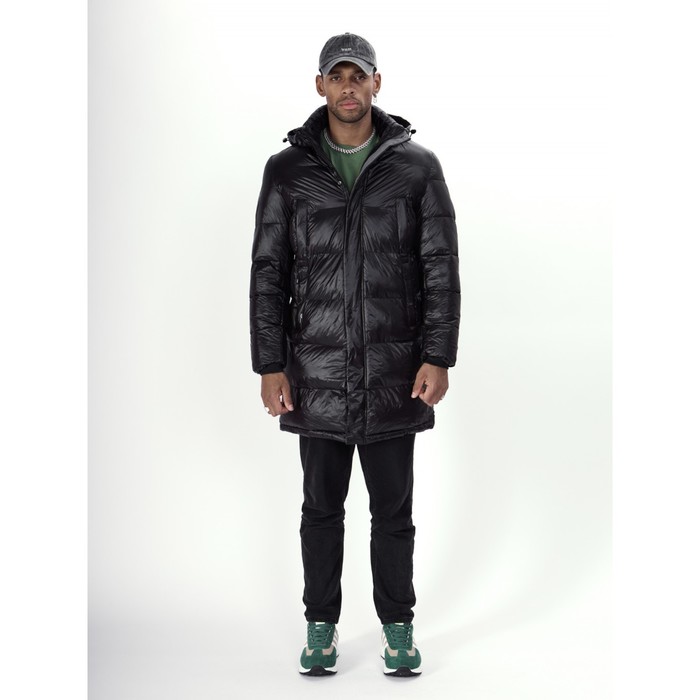 Куртка зимняя удлинённая мужская, размер 58, цвет чёрный - Фото 1