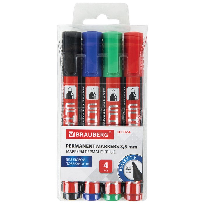 

Набор маркеров перманентных 4цв 3.5 мм BRAUBERG ULTRA MARKER, круглые 152208