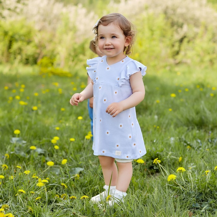 Костюм для девочки (платье, шорты, повязка) «Крошка Я. Ромашка», рост 62-68 см, серый - Фото 1