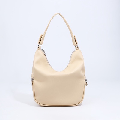 Сумка - мешок женская на молнии, 26×10×26 см, бежевая