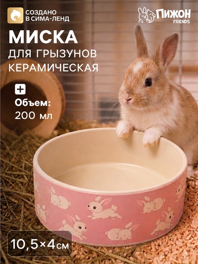 Миска для грызунов «Кролики», 200 мл, 10.5×4 см, керамика, розовая