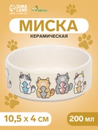 Миска керамическая «Парные коты» 200 мл - 10.5×10.5×4 см, белая - Фото 1