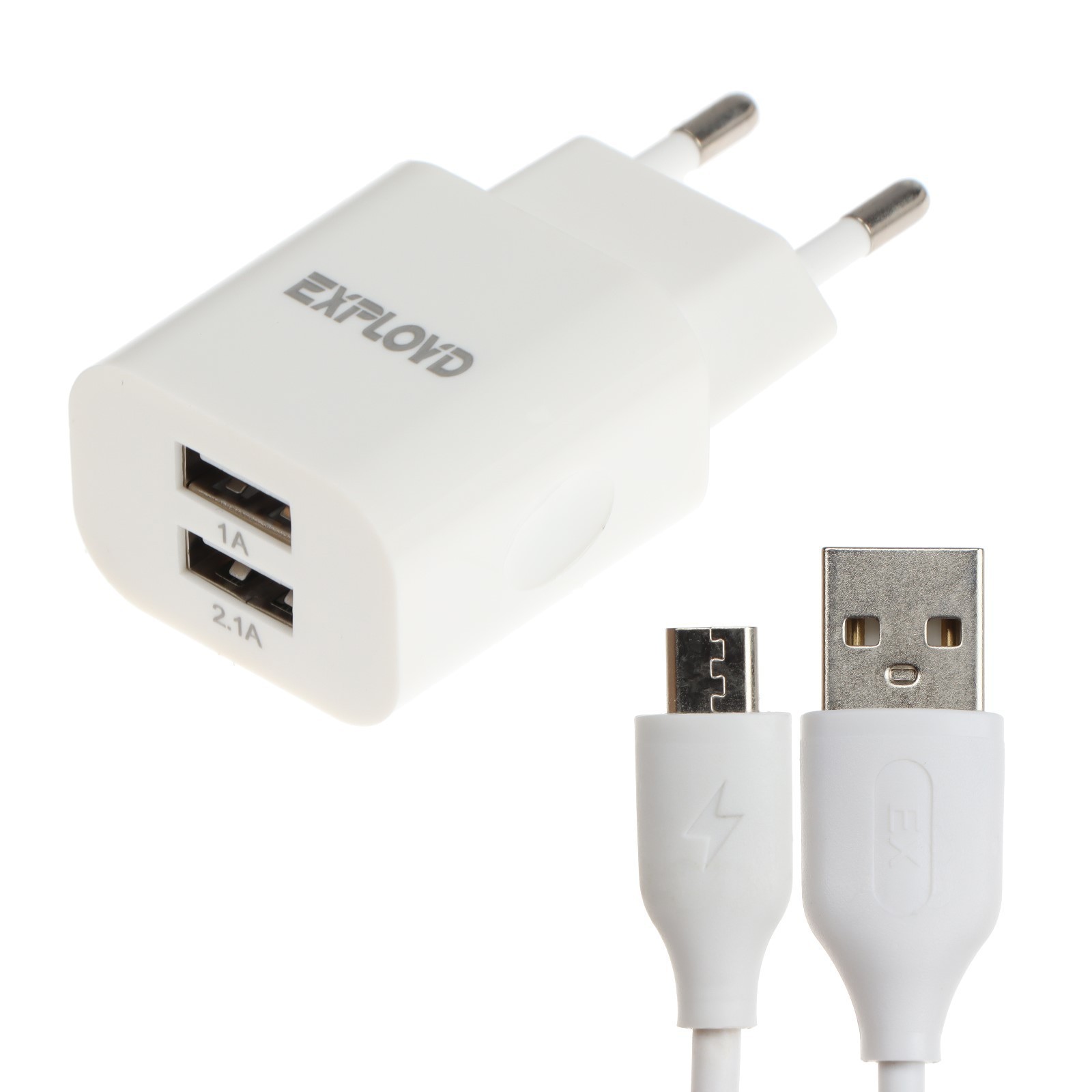 УЦЕНКА Сетевое зарядное устройство Exployd EX-Z-465, 2 USB, 3.1A, кабель  microUSB, белое (9789259) - Купить по цене от 166.00 руб. | Интернет  магазин SIMA-LAND.RU