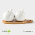 Набор для специй на бамбуковой подставке BellaTenero «Шарики», 2 предмета: солонка 100 мл, перечница 100 мл, фарфор, белый - Фото 1