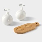 Набор для специй на бамбуковой подставке BellaTenero «Шарики», 2 предмета: солонка 100 мл, перечница 100 мл, фарфор, белый - Фото 3