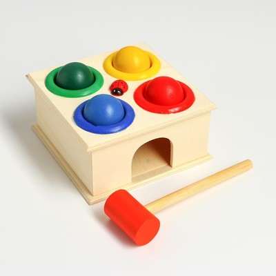 УЦЕНКА Стучалка квадратная «Божья коровка» с 4 шариками и молоточком